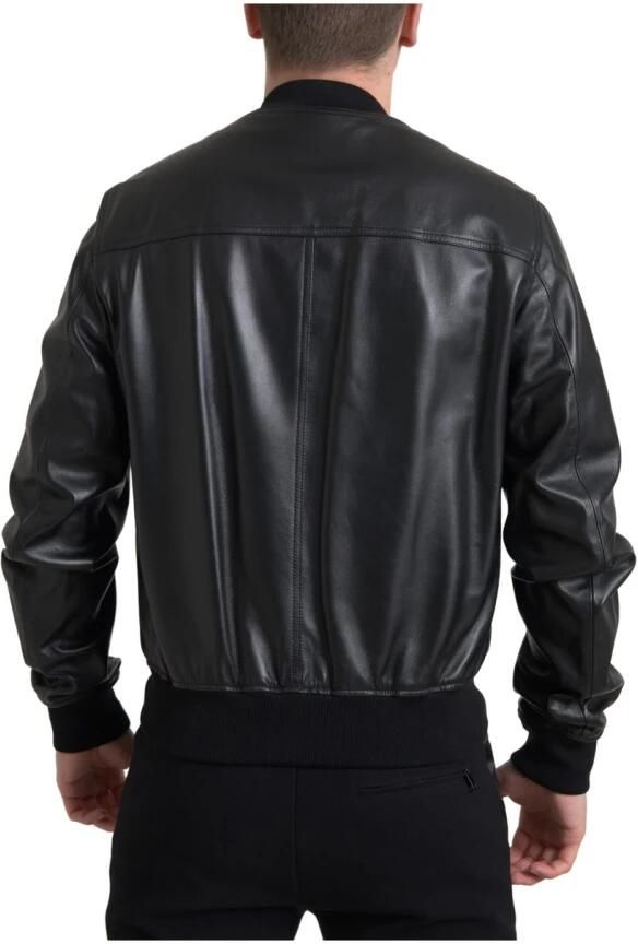 Dolce & Gabbana Elegante zwarte leren bomberjack Black Heren - Foto 5
