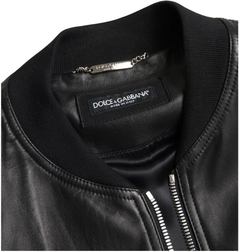 Dolce & Gabbana Elegante zwarte leren bomberjack Black Heren