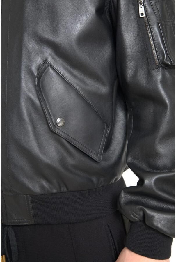 Dolce & Gabbana Elegante zwarte leren bomberjack Black Heren - Foto 2