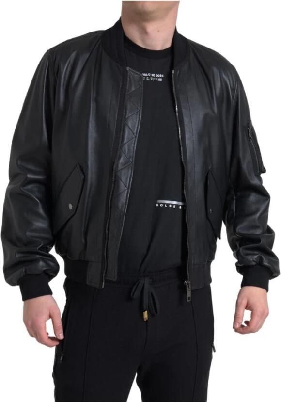 Dolce & Gabbana Elegante zwarte leren bomberjack Black Heren - Foto 5