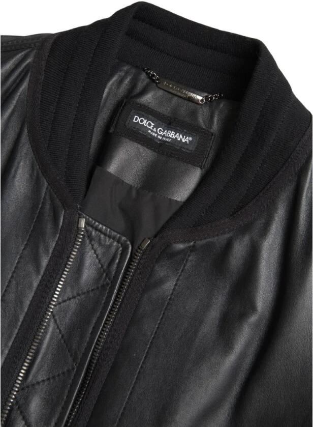 Dolce & Gabbana Elegante zwarte leren bomberjack Black Heren - Foto 4