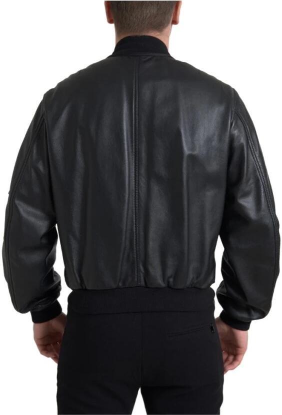 Dolce & Gabbana Elegante zwarte leren bomberjack Black Heren - Foto 6