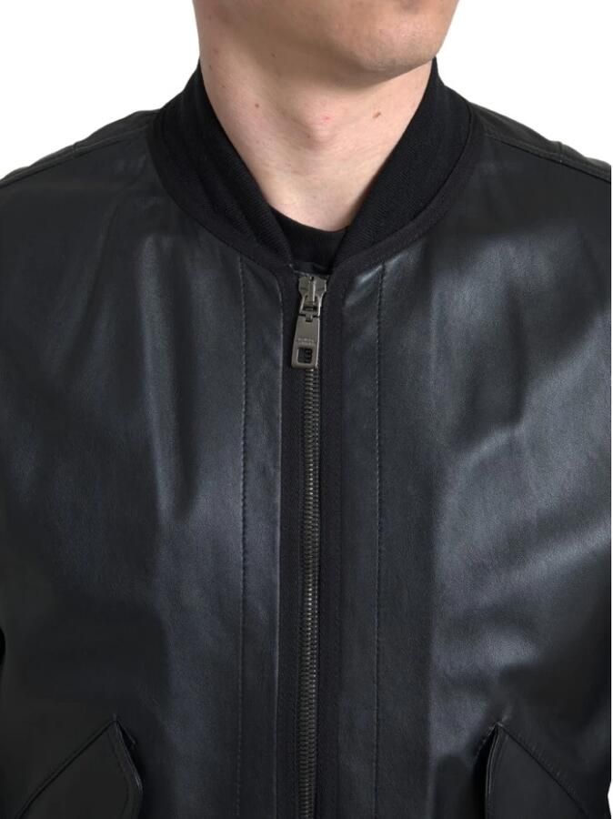 Dolce & Gabbana Elegante zwarte leren bomberjack Black Heren