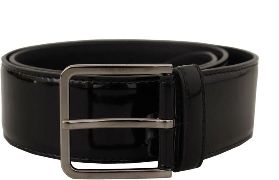 Dolce & Gabbana Zwart Patentleren Gesp Met Logo Gegraveerde Riem Black Heren - Foto 3