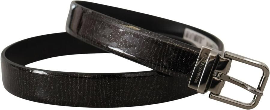 Dolce & Gabbana Elegante zwarte leren riem met zilveren gesp Black Heren