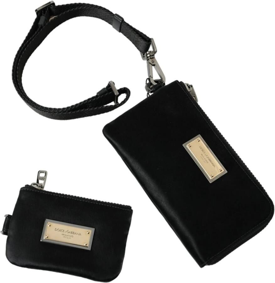 Dolce & Gabbana Elegante zwarte nylon-ledertas met zilveren details Black Dames