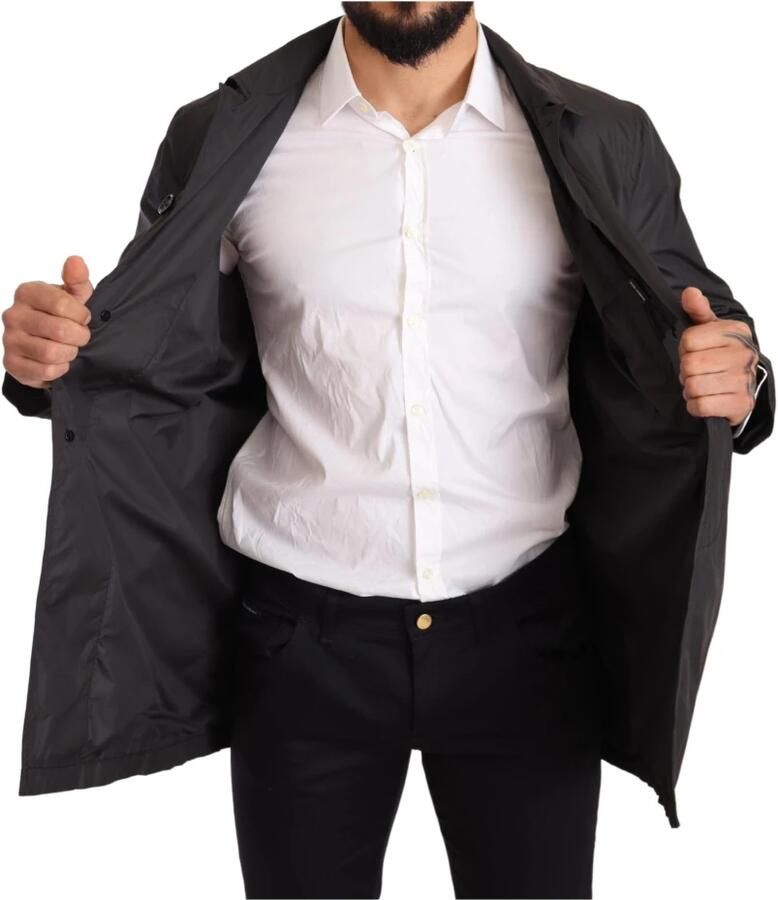 Dolce & Gabbana Stijlvolle Zwarte Polyester Trenchcoat voor Heren Black Heren