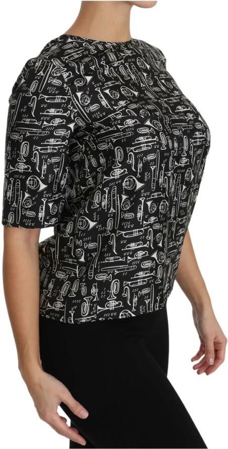 Dolce & Gabbana Zwarte Zijden Blouse met Muziekinstrumenten Black Dames - Foto 4