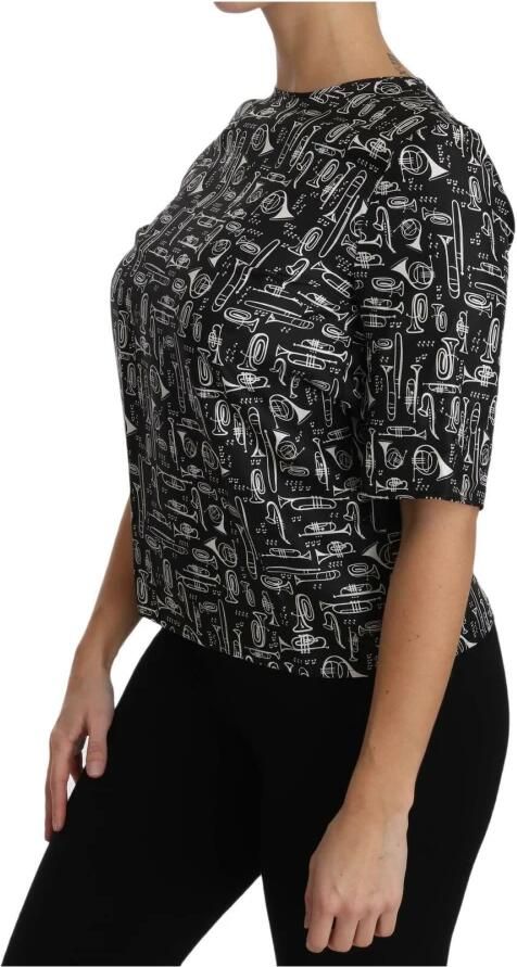 Dolce & Gabbana Zwarte Zijden Blouse met Muziekinstrumenten Black Dames - Foto 3