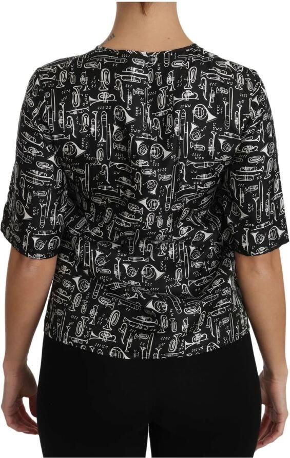 Dolce & Gabbana Zwarte Zijden Blouse met Muziekinstrumenten Black Dames - Foto 2