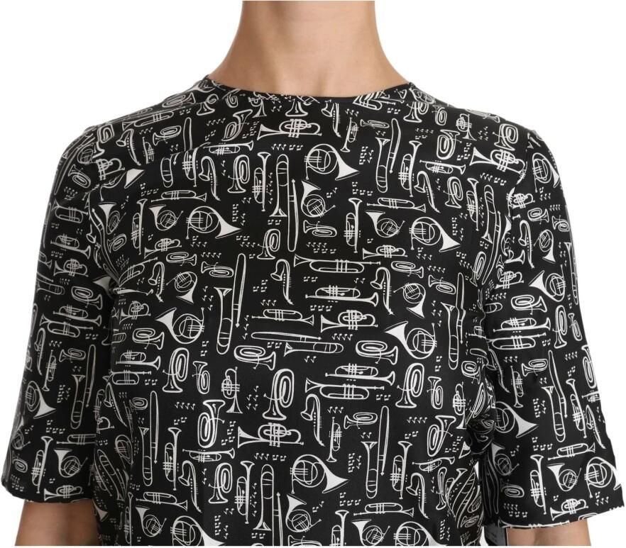 Dolce & Gabbana Zwarte Zijden Blouse met Muziekinstrumenten Black Dames