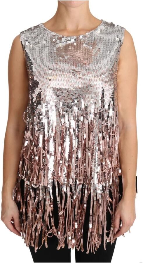 Dolce & Gabbana Gouden Roze Pailletten Franje Tanktop Multicolor Dames - Foto 6