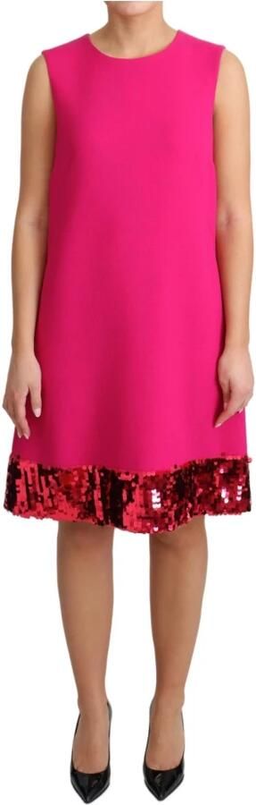 Dolce & Gabbana Fuchsia Wol Paillet Shift Mouwloze Jurk Pink Dames - Foto 5