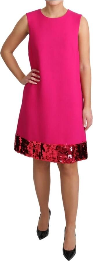 Dolce & Gabbana Fuchsia Wol Paillet Shift Mouwloze Jurk Pink Dames - Foto 2