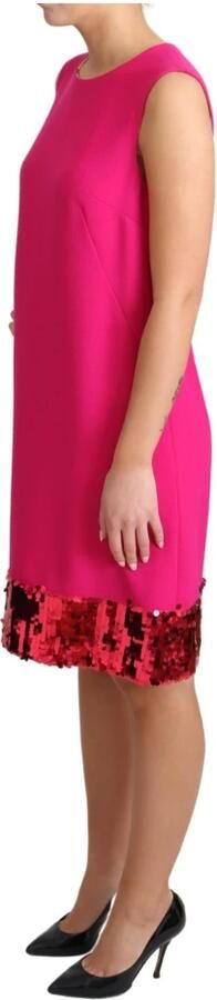 Dolce & Gabbana Fuchsia Wol Paillet Shift Mouwloze Jurk Pink Dames - Foto 4