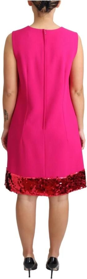 Dolce & Gabbana Fuchsia Wol Paillet Shift Mouwloze Jurk Pink Dames - Foto 3