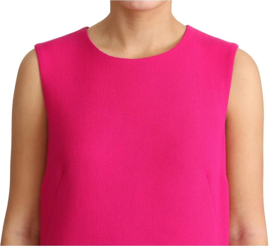 Dolce & Gabbana Fuchsia Wol Paillet Shift Mouwloze Jurk Pink Dames