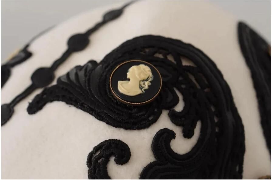 Dolce & Gabbana Geborduurde Cameo Broche Wollen Hoed Beige Dames - Foto 3