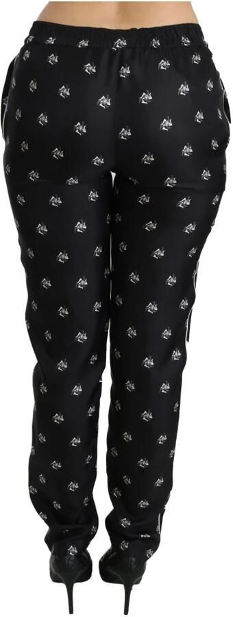 Dolce & Gabbana Printed Mid Waist Skinny Silk Pants Zwart Dames - Foto 2