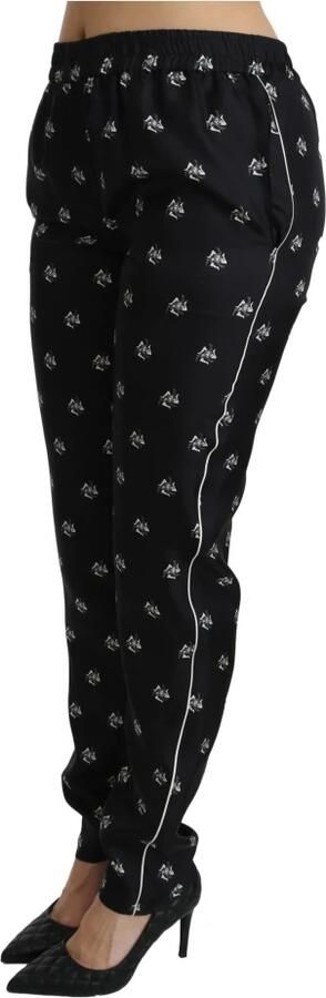 Dolce & Gabbana Printed Mid Waist Skinny Silk Pants Zwart Dames - Foto 3