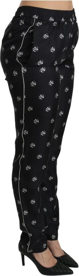 Dolce & Gabbana Printed Mid Waist Skinny Silk Pants Zwart Dames - Foto 4