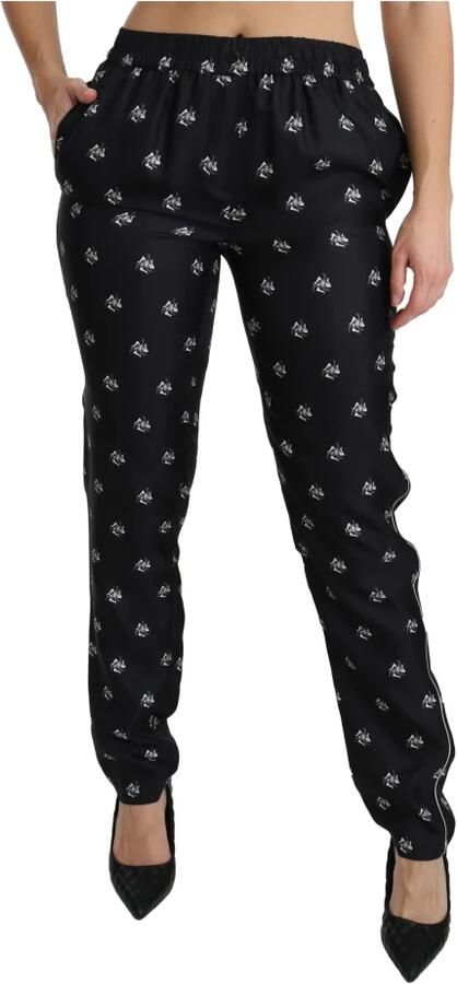 Dolce & Gabbana Printed Mid Waist Skinny Silk Pants Zwart Dames