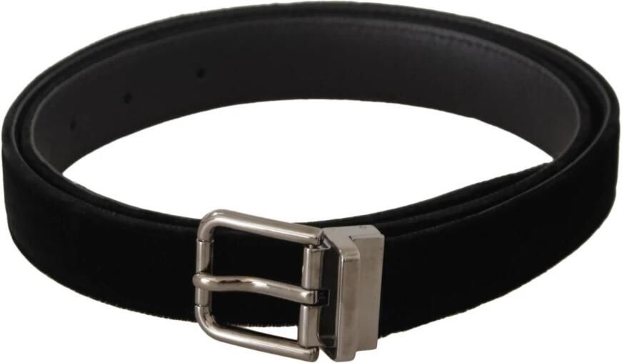 Dolce & Gabbana Zwart Fluweel Leren Riem met Goudkleurige Metalen Gesp Black - Foto 9