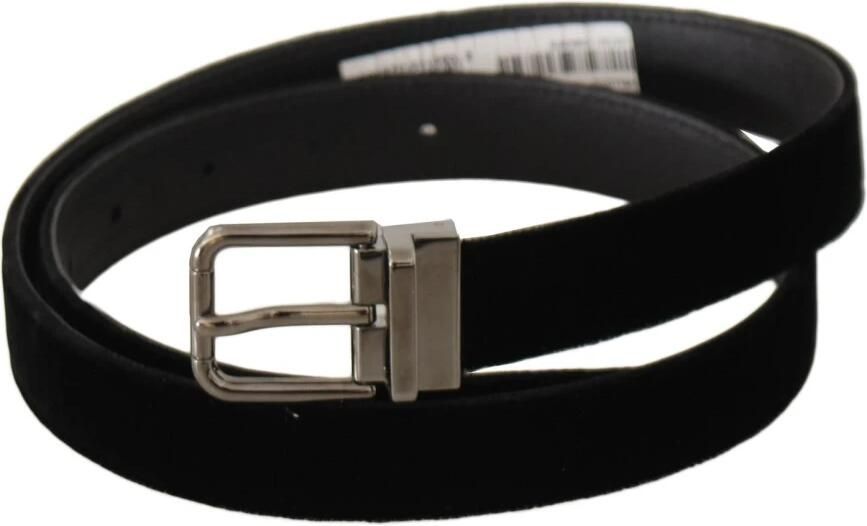 Dolce & Gabbana Zwart Fluweel Leren Riem met Goudkleurige Metalen Gesp Black - Foto 8