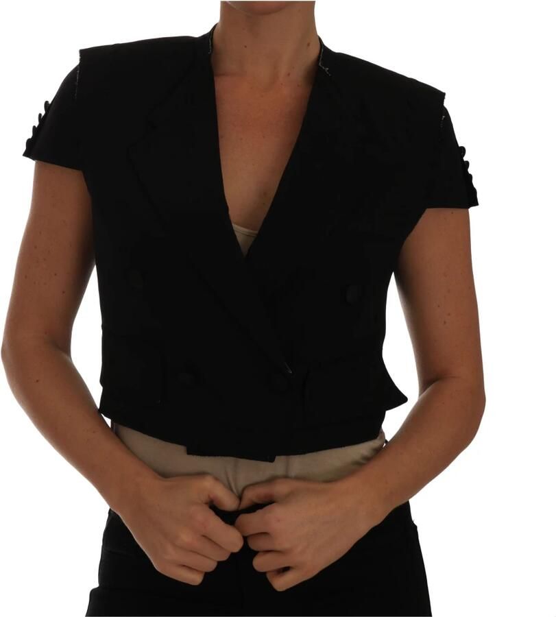 Dolce & Gabbana Zwarte Dubbel Breasted Geknipte Blazer Black Dames