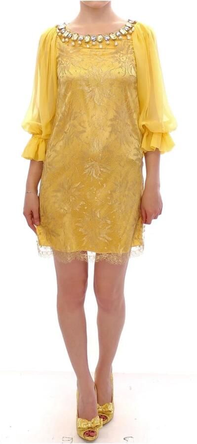 Dolce & Gabbana Gele Kant Mini Jurk met Kristalversiering Yellow Dames - Foto 8