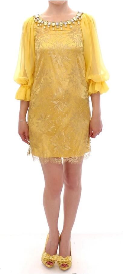 Dolce & Gabbana Gele Kant Mini Jurk met Kristalversiering Yellow Dames - Foto 7