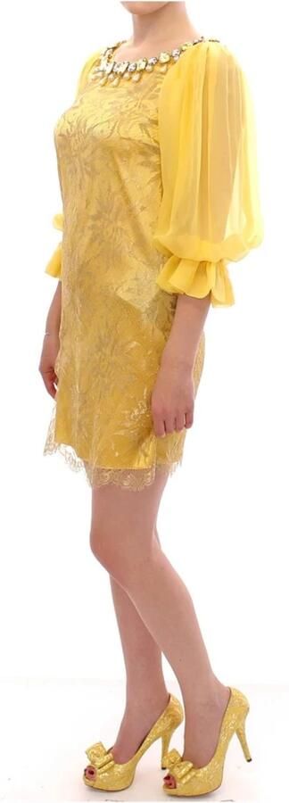 Dolce & Gabbana Gele Kant Mini Jurk met Kristalversiering Yellow Dames - Foto 12