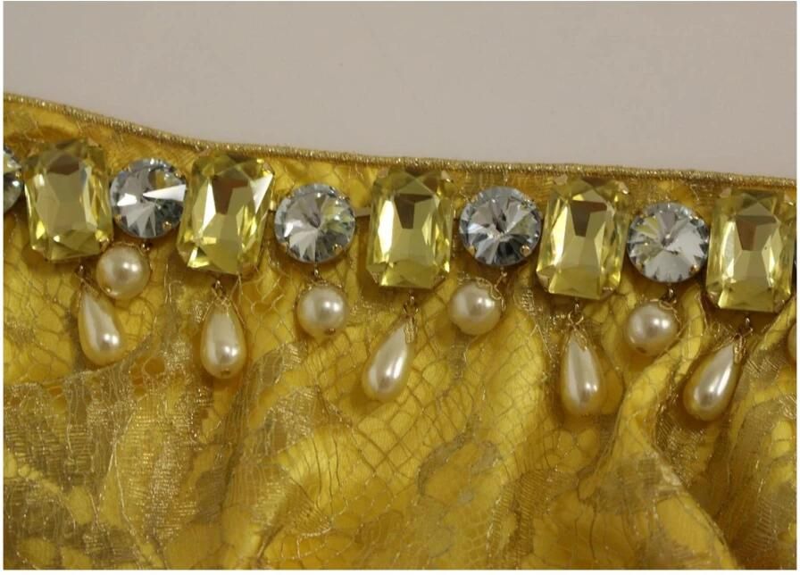 Dolce & Gabbana Gele Kant Mini Jurk met Kristalversiering Yellow Dames - Foto 6