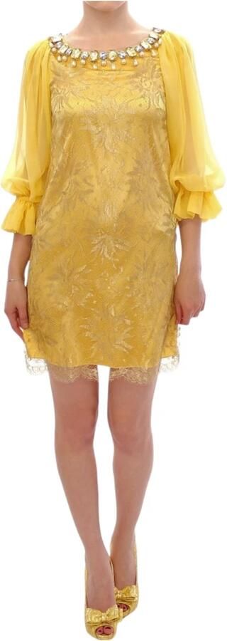 Dolce & Gabbana Gele Kant Mini Jurk met Kristalversiering Yellow Dames - Foto 7