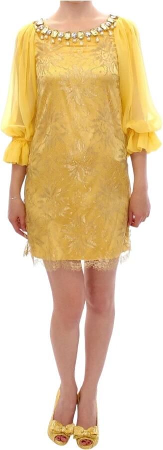 Dolce & Gabbana Gele Kant Mini Jurk met Kristalversiering Yellow Dames - Foto 6