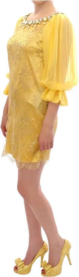 Dolce & Gabbana Gele Kant Mini Jurk met Kristalversiering Yellow Dames - Foto 8