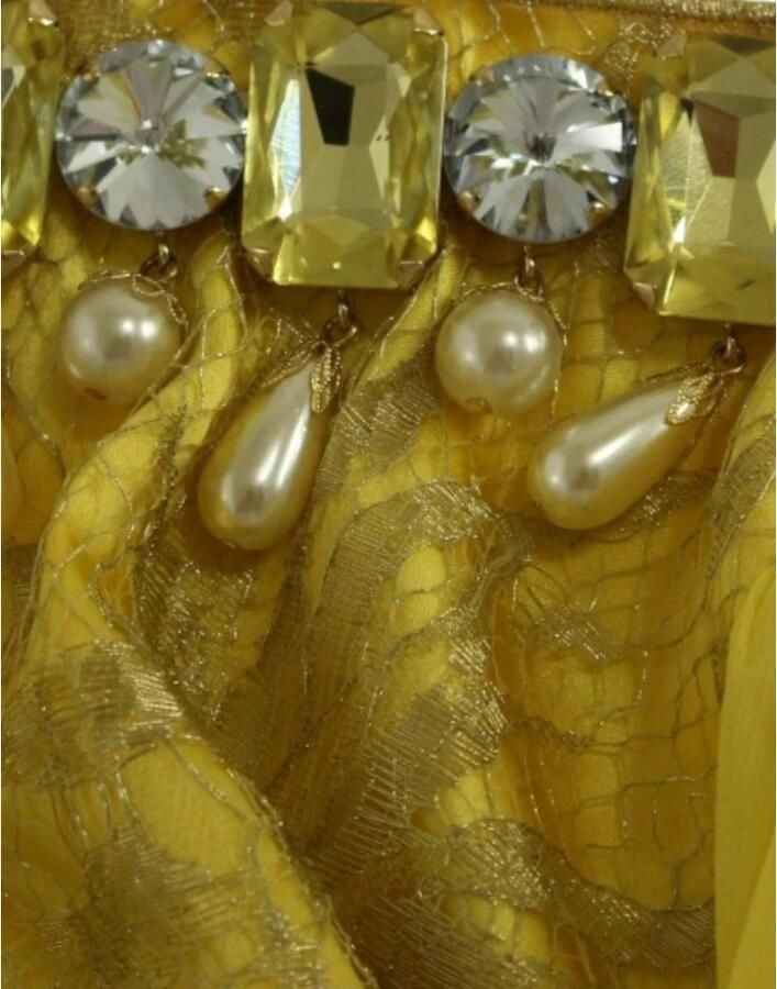 Dolce & Gabbana Gele Kant Mini Jurk met Kristalversiering Yellow Dames - Foto 4