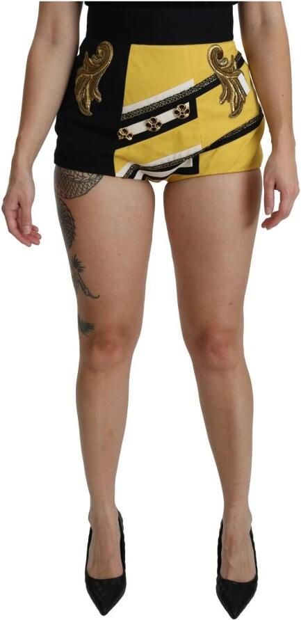 Dolce & Gabbana Gele Zwarte Kristal Geborduurde Shorts met Hoge Taille Multicolor Dames - Foto 5