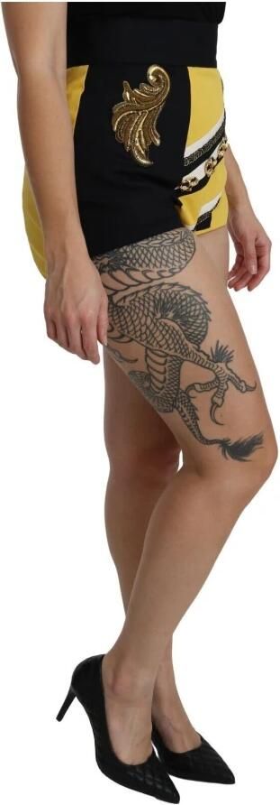 Dolce & Gabbana Gele Zwarte Kristal Geborduurde Shorts met Hoge Taille Multicolor Dames - Foto 4