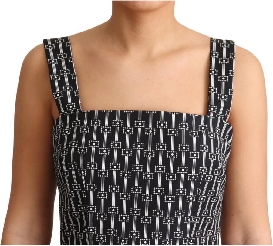 Dolce & Gabbana Zwart Wit Geometrisch Patroon A-Lijn Jurk Black Dames