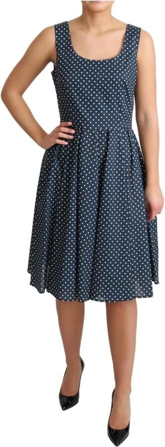Dolce & Gabbana Donkerblauwe A-lijn Jurk met Witte Stippen Blue Dames - Foto 2