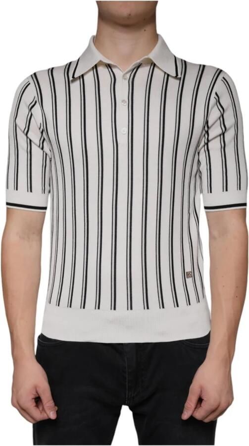 Dolce & Gabbana Gestreept Polo T-shirt met Logodetails White Heren