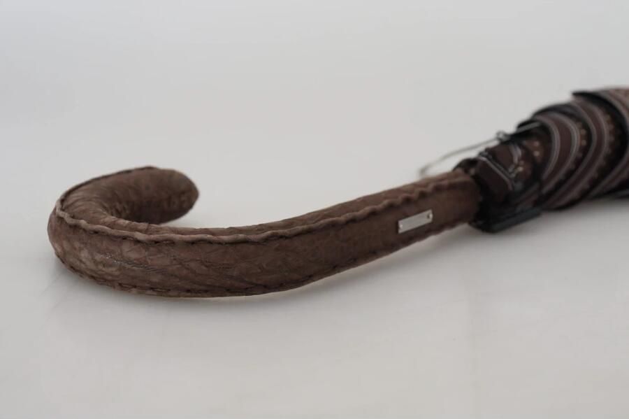Dolce & Gabbana Gestreepte Leren Handvat Opvouwbare Sartoria Paraplu Brown Heren - Foto 4