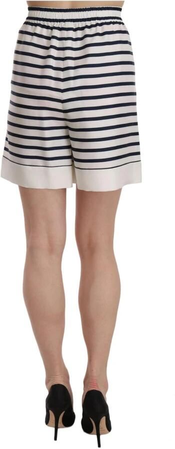 Dolce & Gabbana Black & White Stripe Garterized Silk Shorts Zwart Dames