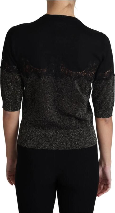 Dolce & Gabbana Black Shiny Lurex Lace Insert Pullover Top Zwart Dames - Foto 3