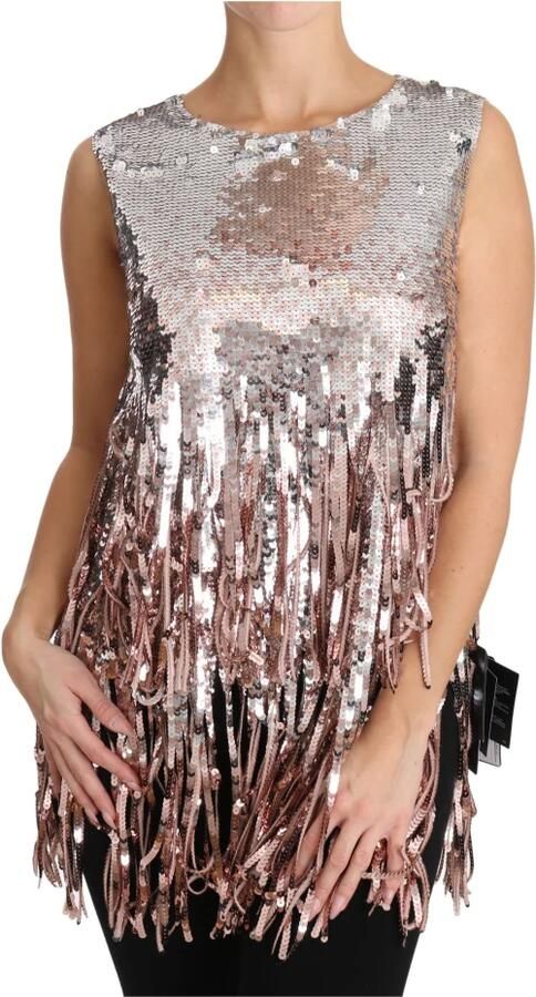 Dolce & Gabbana Gouden Roze Pailletten Franje Tanktop Multicolor Dames - Foto 3