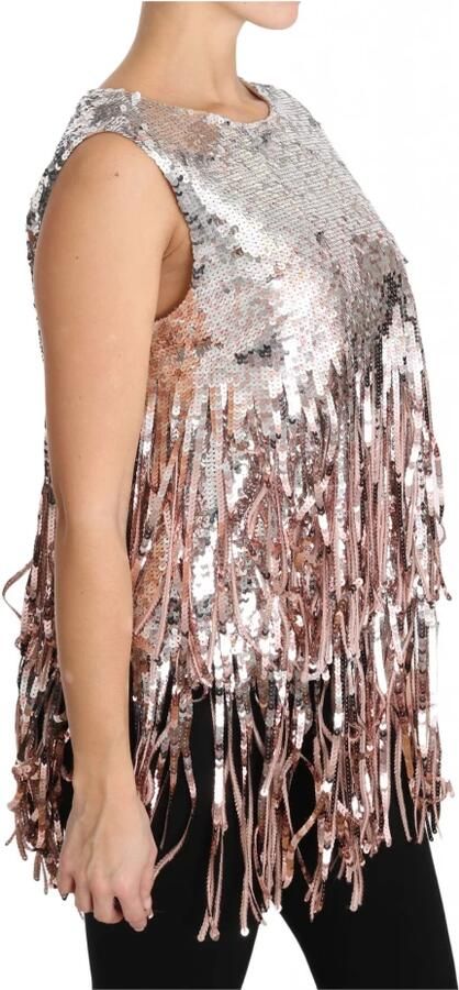 Dolce & Gabbana Gouden Roze Pailletten Franje Tanktop Multicolor Dames - Foto 5
