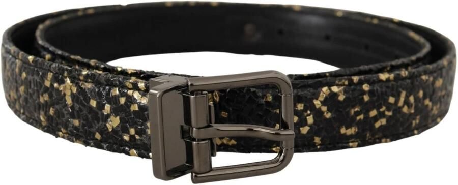 Dolce & Gabbana Goud Zwart Twee-Tinten Leren Chroom Gesp Riem Black Heren - Foto 3