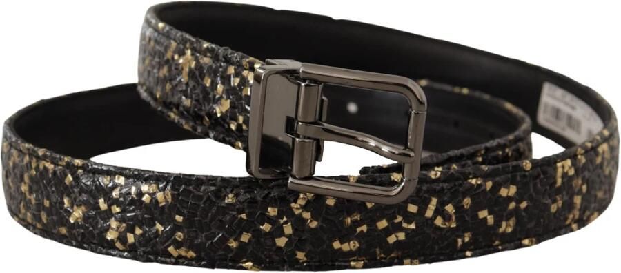 Dolce & Gabbana Goud Zwart Twee-Tinten Leren Chroom Gesp Riem Black Heren