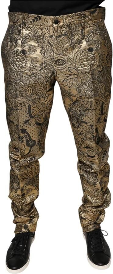 Dolce & Gabbana Gouden Bloemen Jacquard Pantalon Yellow Heren
